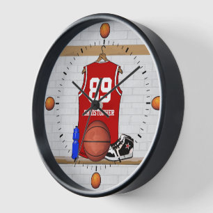 Horloge Basket-ball rouge et blanc personnalisé Jersey
