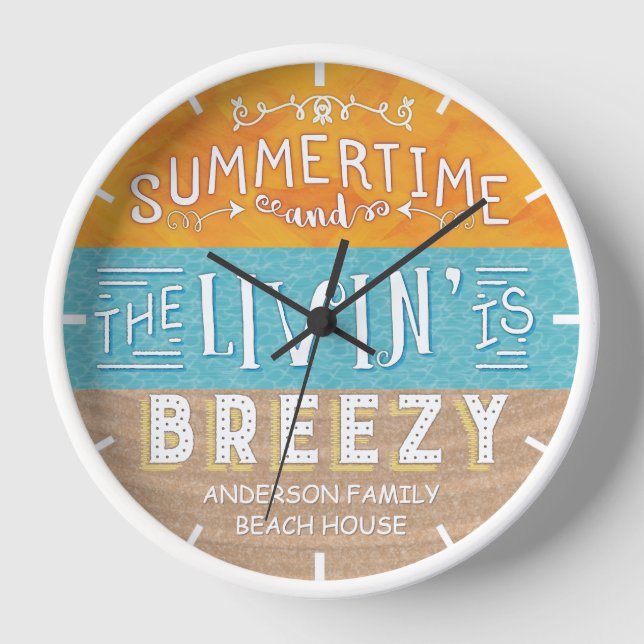 Horloge Beach House Nautical Breezy été | Ajouter un nom (Recto)