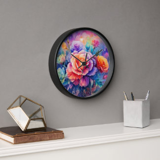 Horloge Beau cadre Rose coloré en bois