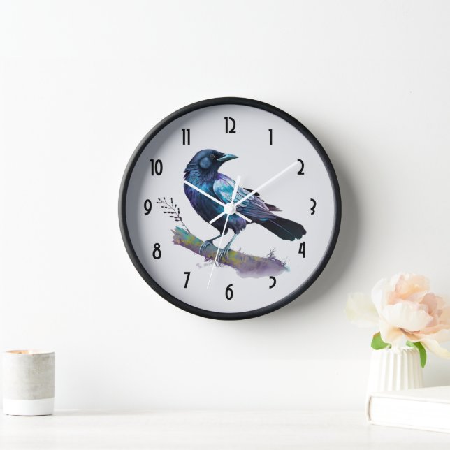 Horloge Beau Corbeau sur une branche d'arbre (Maison)