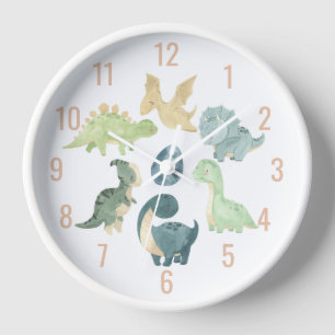 Horloge Bébé mignon Dinosaure Aquarelle Orange