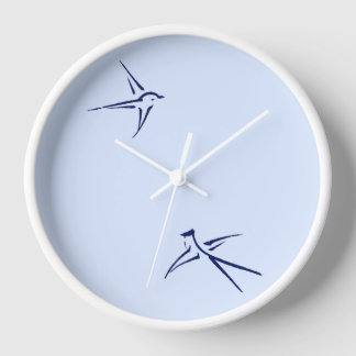 Horloge Bébés : hirondelles/bleu -
