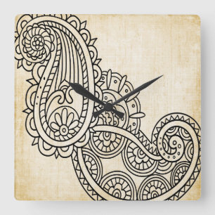 Horloge beige de motif de Mehndi