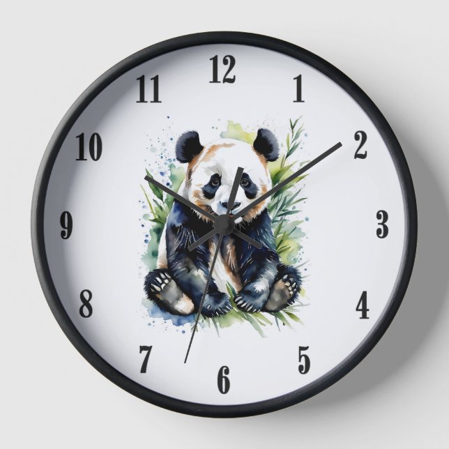 Horloge Belle aquarelle Panda Ours Noir Nombre (Recto)