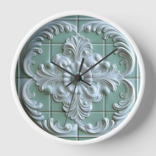 Horloge Belle Carreaux Embossés Blanc Vert clair