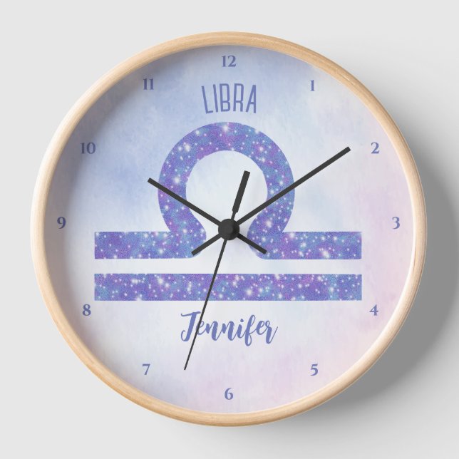 Horloge Belle Libra Astrologie Signe Personnalisé Violet (Recto)
