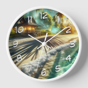 Horloge Belle maison de plage Sunset à thème