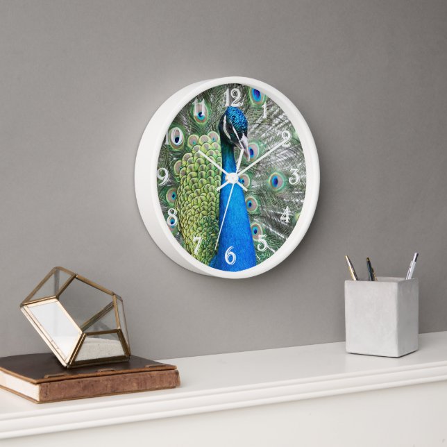 Horloge Belles plumes de paon bleu (Bureau)