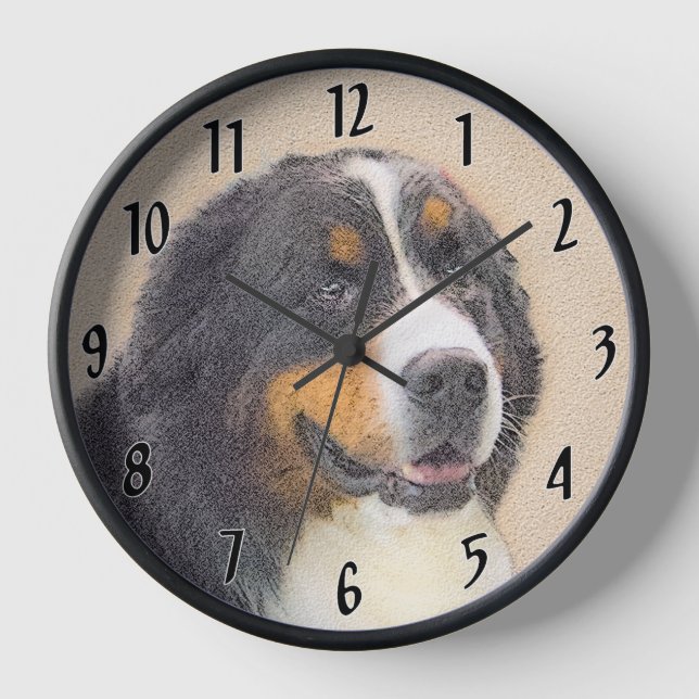 Horloge Bernese Mountain Dog 2 Peinture - Art original Chi (Recto)