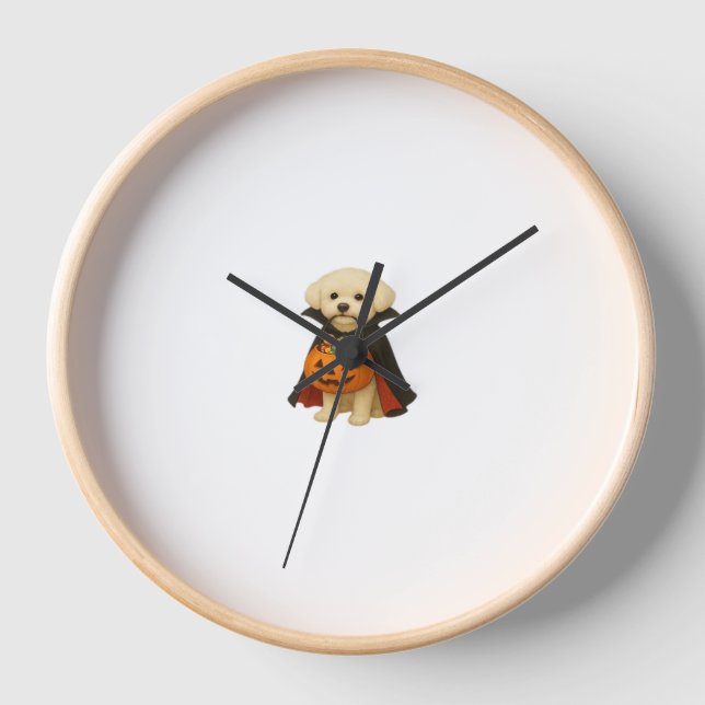 Horloge Bichon Frisé Halloween Vampire Pup avec Citrouille (Recto)