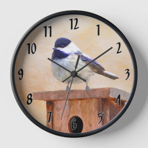 Horloge Bickadee sur la peinture d'alimentation - Oiseaux 