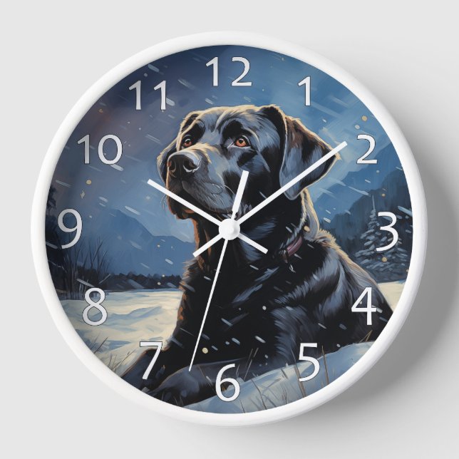 Horloge Black Labrador la nuit d'hiver (Recto)