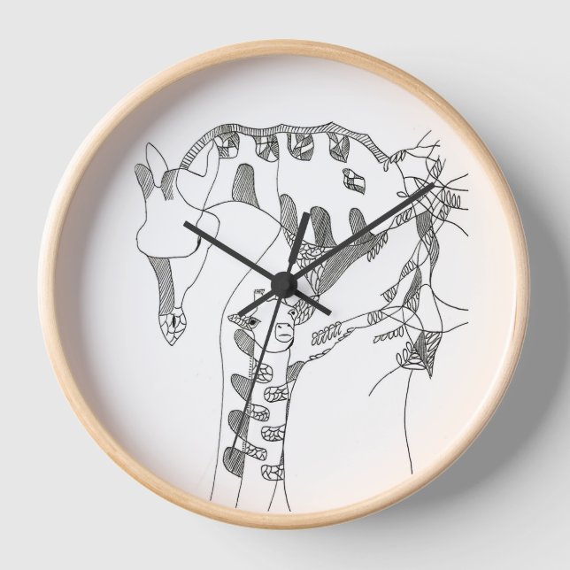 Horloge Black & white abstract stick  tapestries wood wall (Recto)