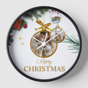 Horloge Blanc moderne Joyeux Noël 10" Noir rond