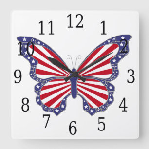 Horloge blanche et bleue rouge de carré de