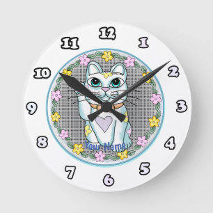 Horloge blanche Lucky Cat