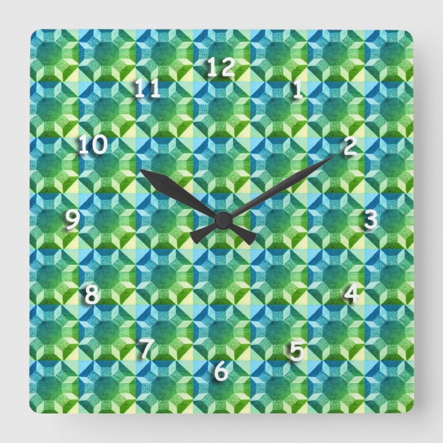Horloge - bleu et vert Motif de courtepointe chiff (Recto)
