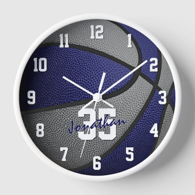 Horloge bleu gris garçons filles basketball personnalisé (Recto)