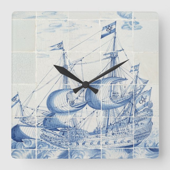 Horloge bleue de conception de tuile de Delft (Recto)