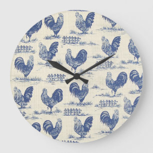Horloge bleue d'impression de coqs de pays