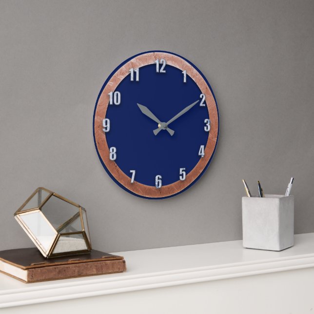 Horloge Bleue Marine Avec Nombres De Marbre (Bureau)