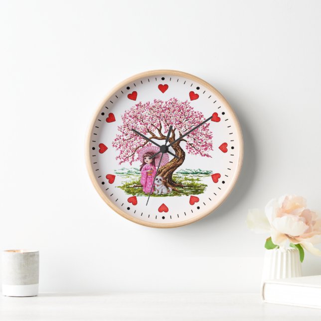 Horloge Blossom Dreams : Kimono Girl & Puppy (Maison)