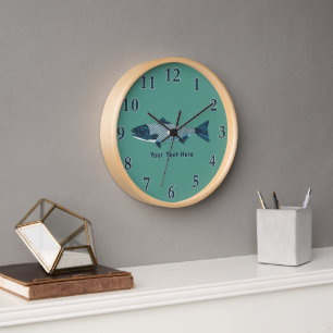 Horloge Blue Folk Art Trout/Saumon