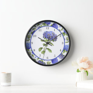 Horloge Blue Hydrangeas Art Botanique original encadré