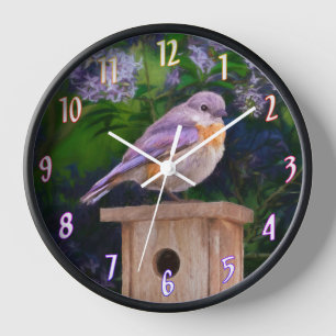 Horloge Bluebird on Birdhouse (Female) Peinture - Original
