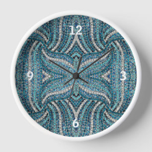 Horloge bohème chic gris argenté bleu turquoise