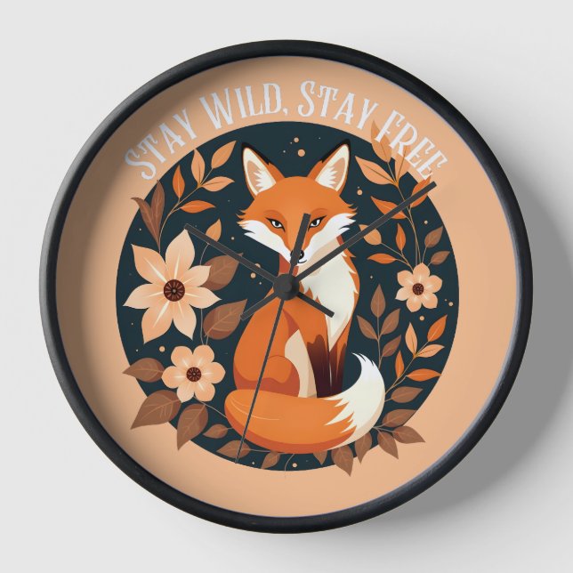 Horloge Boho Fox "Stay Wild, Stay Free" Woodland Design (Recto)