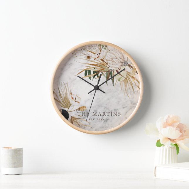 Horloge Boho Marbre Botanique Nom de famille Année de créa (Maison)