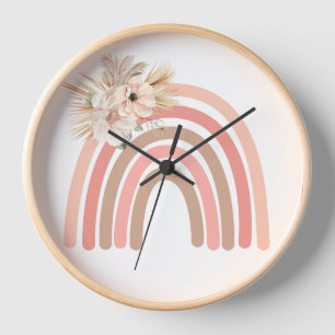 Horloge Boho tendance arc-en-ciel rose fleurs séchées