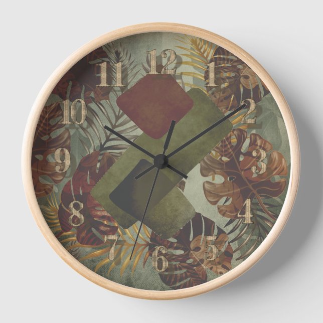 Horloge Boho tropical monstère feuille de palmier 70's ver (Recto)