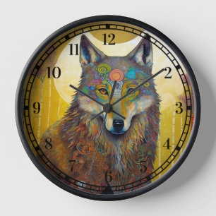 Horloge Boho Wolf Surreal Wildlife Art