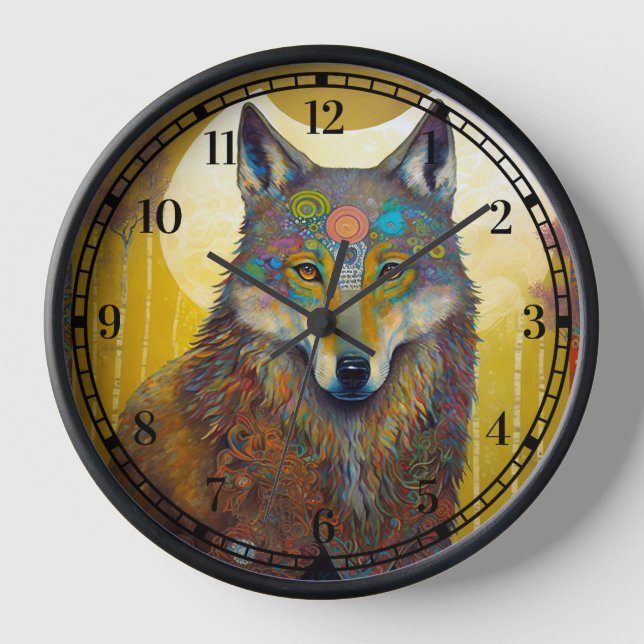 Horloge Boho Wolf Surreal Wildlife Art (Recto)
