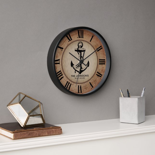 Horloge Bois nautique rustique et Ancre (Bureau)