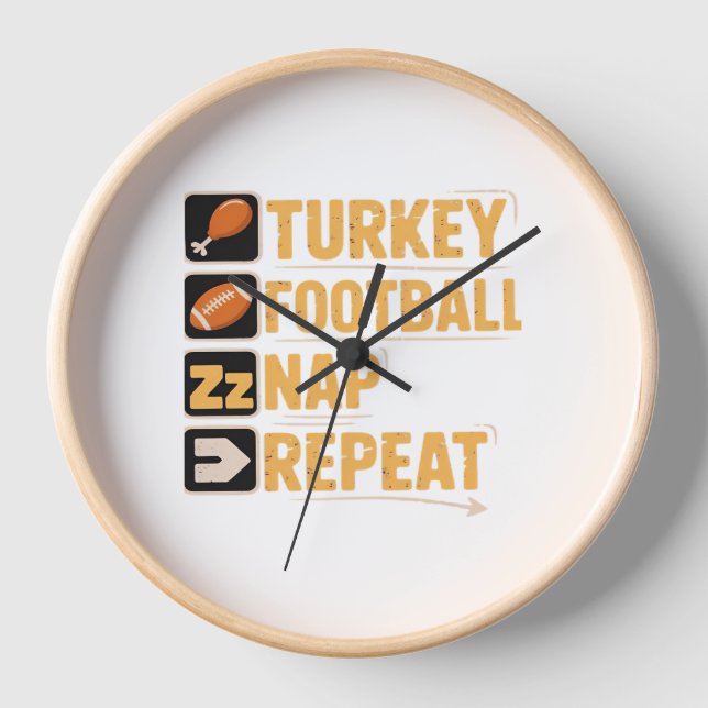 Horloge Bon thanksgiving Turquie Football Nap Repeat Funn (Recto)