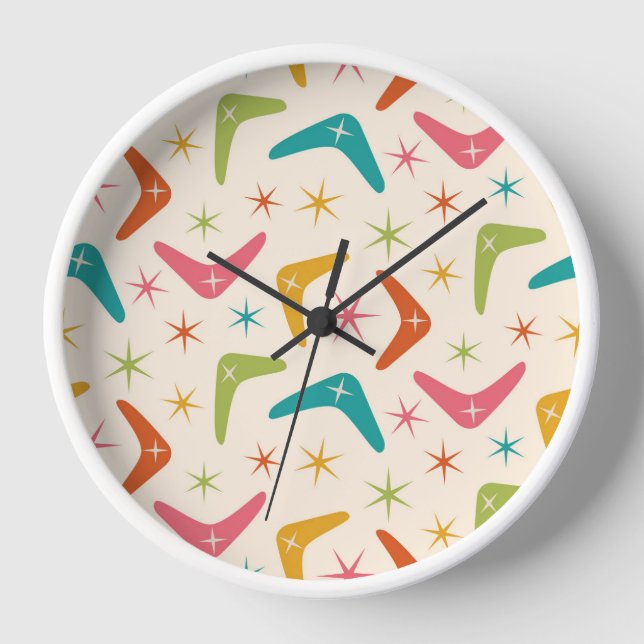 Horloge Boomerang du milieu du siècle avec Starbursts rétr (Recto)