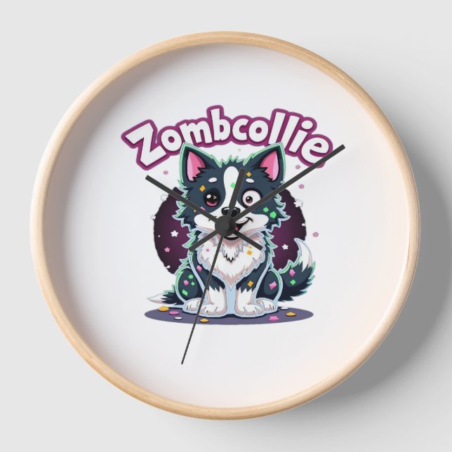 Horloge Bordure Collie BC Chien Zombie Halloween Essentiel (Recto)
