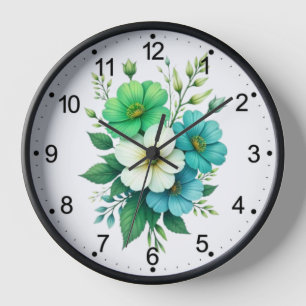 Horloge Bouquet de fleurs bleues blanches-57453