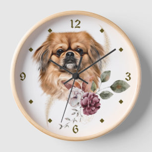 Horloge Bouquet d'hiver de chien de Pekingese