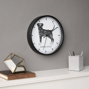 Horloge Boxer allemand en noir et blanc & Texte personnali
