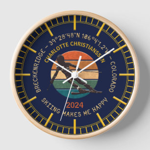 Horloge Breckenridge, Colorado - Femme Skier, Texte D'Or