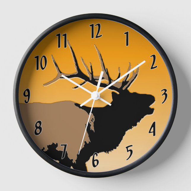 Horloge Brouillonnant Bull Elk au coucher du soleil Art or (Recto)
