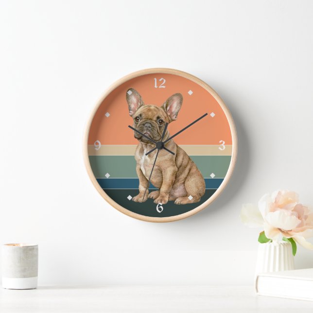 Horloge Brown du coucher de soleil rétro Buldog (Maison)