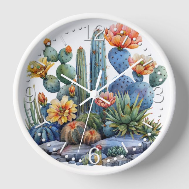 Horloge Cactus florissants et succulents (Recto)