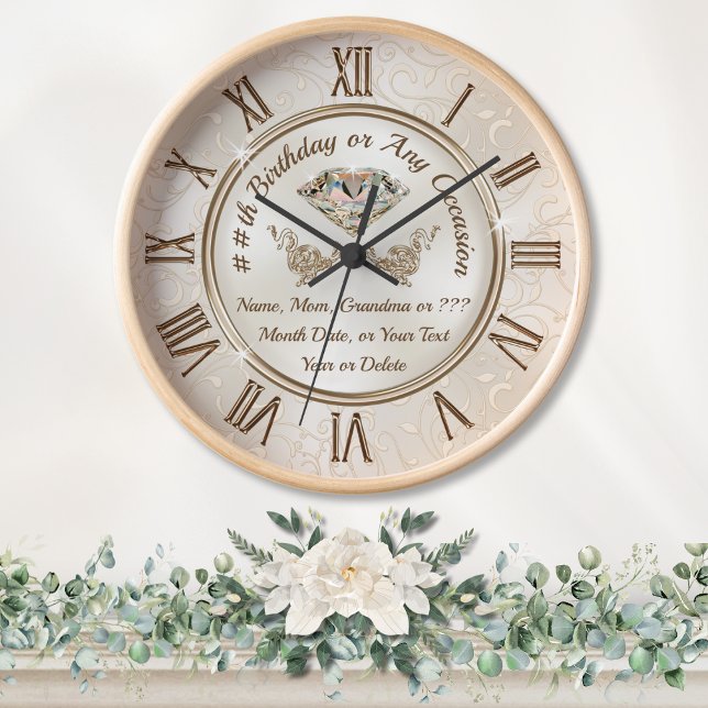 Horloge Cadeau d'anniversaire pour une femme âgée qui a to (60th birthday gifts for mom from daughter. Diamond Clock.  Personalised gifts for 70th birthday. 60)