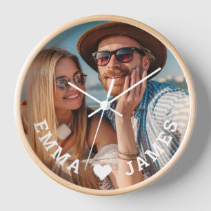 Horloge Cadeau de Noms Personnalisés Photo de Couple Cœur