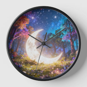 Horloge Cadran mural de la forêt de fantaisie du croissant